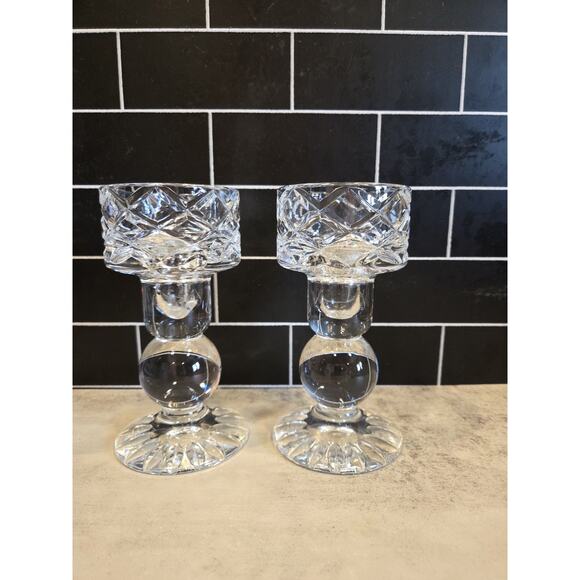 Vintage Set of 2 6" BLOCK Candleholder Candlestick Holders Cut Lead Crystal EUC - Picture 5 of 12